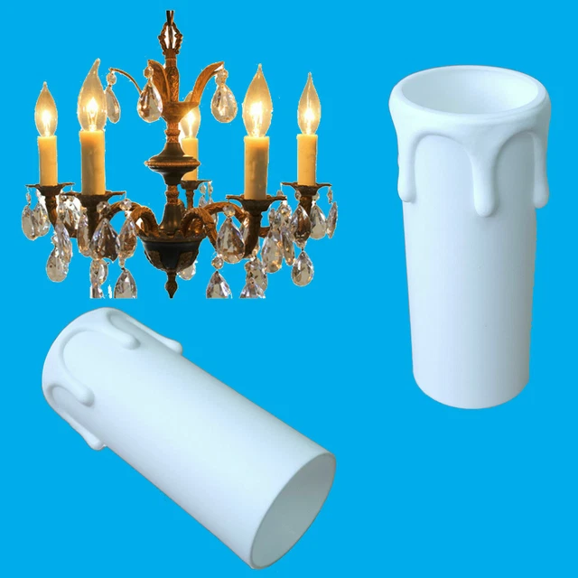 12x Blanco Goteo Vela Manga Efecto Cera Candelabro Bombilla Cubierta 85mm x 24mm