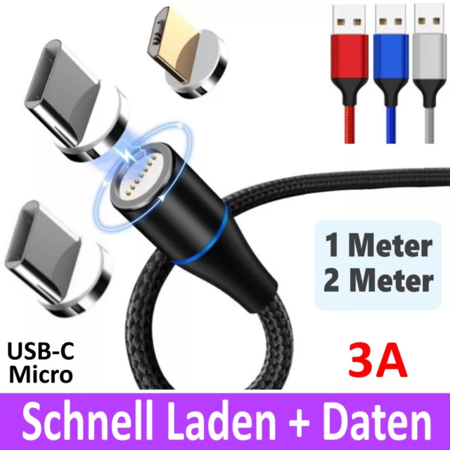 Daten Schnell Ladekabel USB Typ-C Micro  für Samsung Magnet 1m | 2m LG Huawei Gu