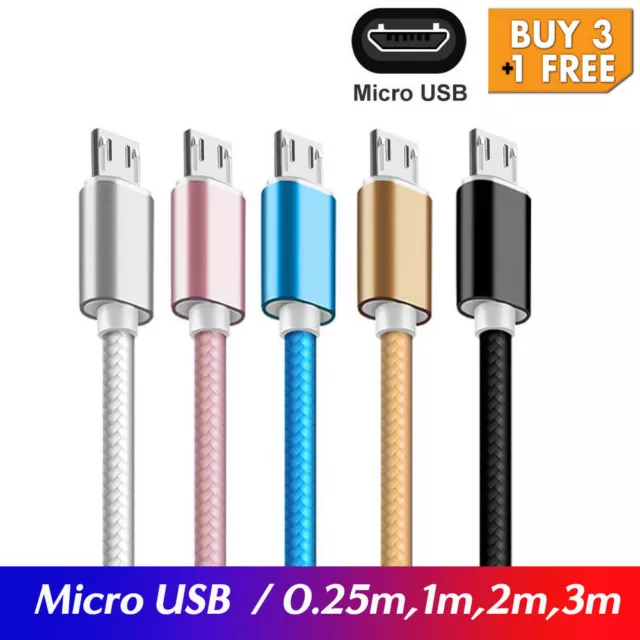 1M/2M/3M Strong Braided Micro USB Data Sync Charger Cable Cord Android Samsung