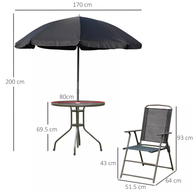 Outsunny 6PC Garden Dining Set Outdoor Furniture Folding Chairs Table Parasol 3