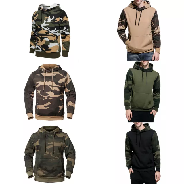 Mens Pullover Fashion Hoodie Camouflage Print Tops Spring Hooded Stylish Sports