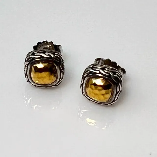 John Hardy Sterling And Hammered 22k Yellow Gold Classic Large Stud Earrings