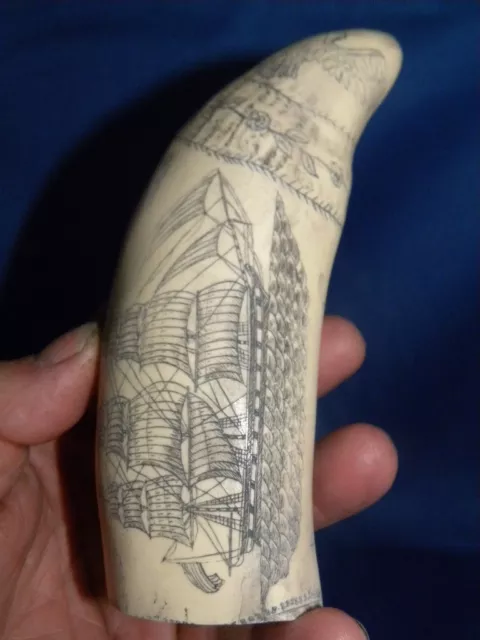 SCRIMSHAW reproduction SPERM WHALE TOOTH  THE SHIP "EAGLE" A MASTERFUL PIECE 2