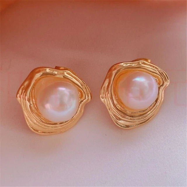 Natural Pearl gold Earrings eardrop 18K Chain girl Gift Wedding Halloween