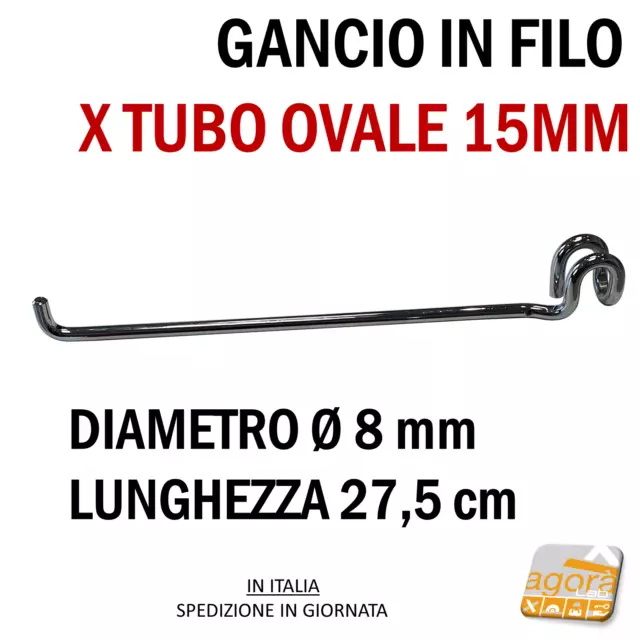 10Pz GANCIO IN FILO Ø8X275MM X TUBO OVALE 15 CR ESPOSIZIONE NEGOZIO PORTABLISTER