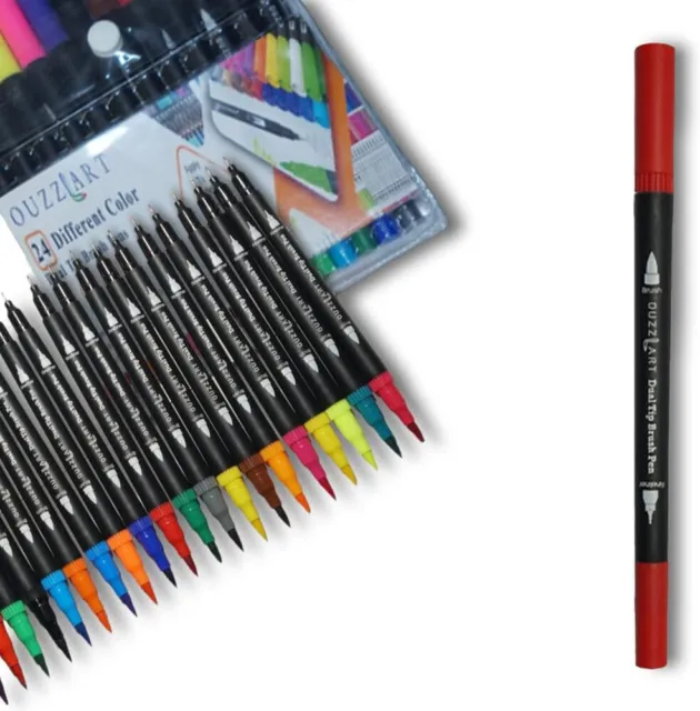 24 Colours Dual Tip Brush Pens Felt Tip Pens Colouring Pens For Adults and Kids