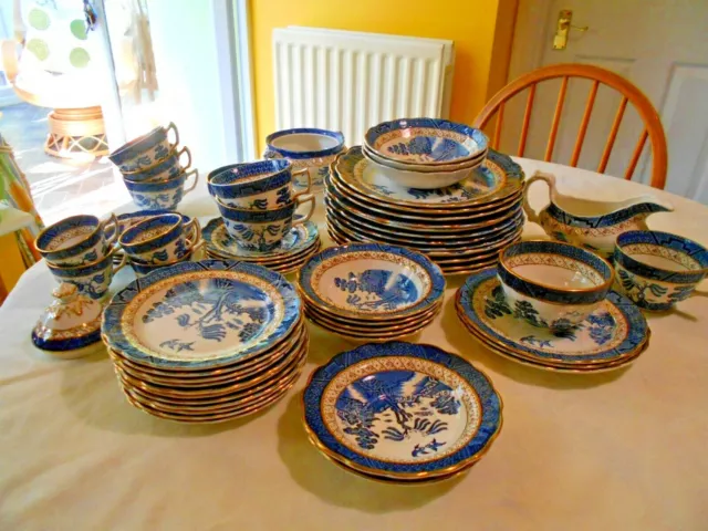 Booths Real Blue Old Willow (A8025)  gold and brown  soup cup and saucer £15 Etc