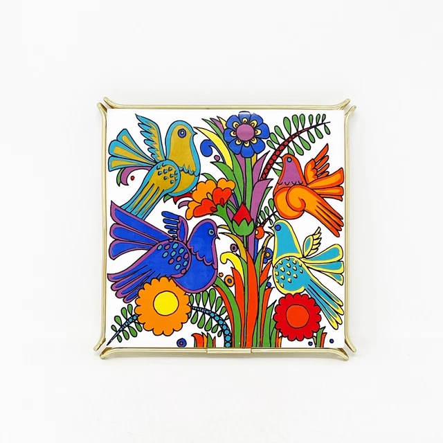 Villeroy And Boch Trivet Acapulco Pattern Tile Brass Metal Frame Square Vintage