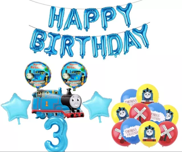 THOMAS THE TANK ENGINE BALLOONS 3rd Birthday Party 6 piece set AGE 3 Boys Girls