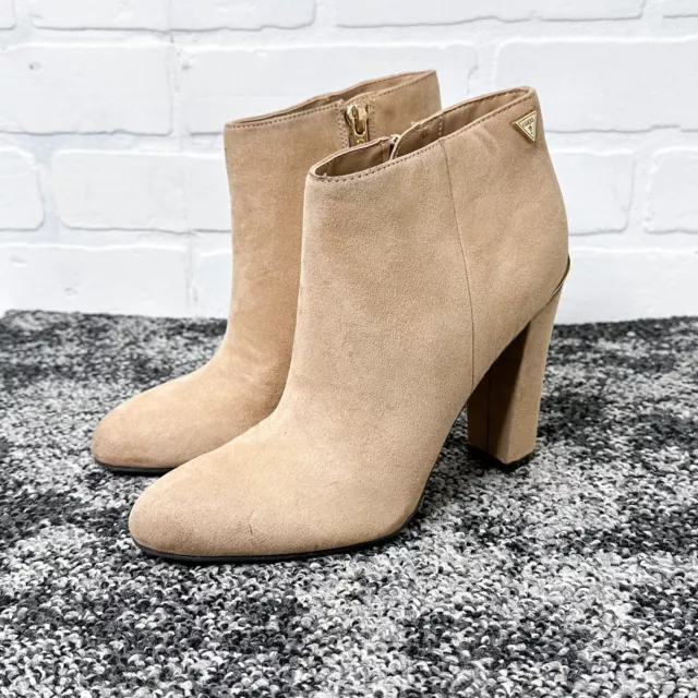 Guess Booties Faux Suede Heeled Ankle Fashion Boots Tan Size 6.5 Beige Camel