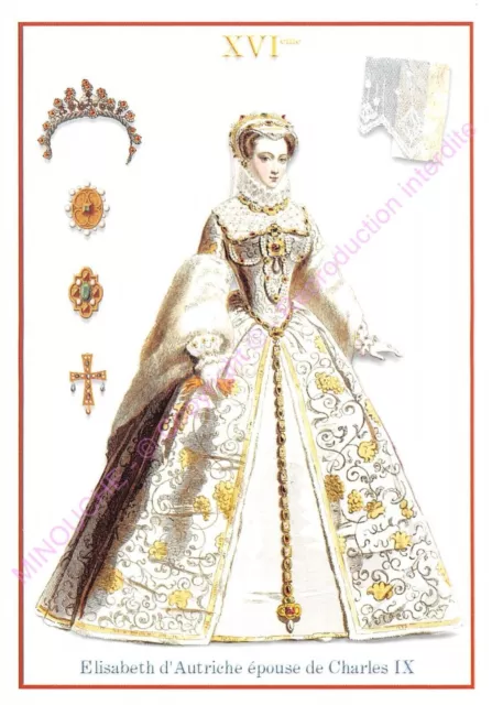 Tarjeta Postal La Moda Trajes Regionales Joya Elisabeth D Austria Wife Carlos Ix