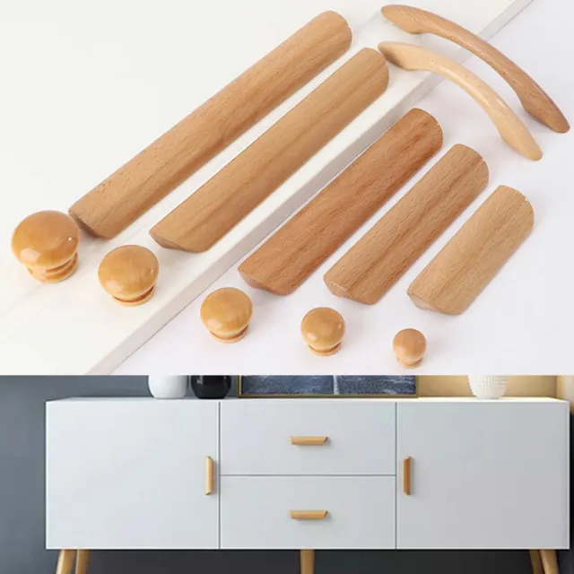Cabinet Wood Handles Kitchen Cupboard Knobs Wardrobe Drawer Closet Dresser Pulls