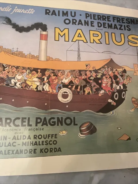 Cinéma - DUBOUT -  Affiche MARIUS - Le Ferry Boat- Raimu - Pagnol- Marseille 3