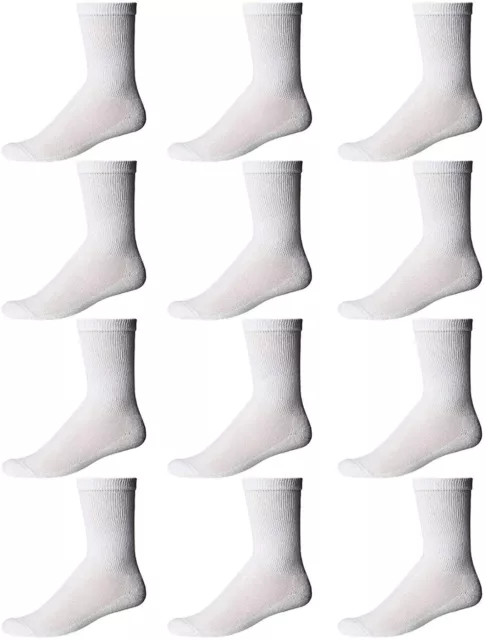 12 PK Yacht & Smith Kids Premium Cotton Crew Socks White Size 6-8 Boys Crew Sock