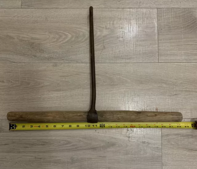 Vintage Primitive Xl Heavy Hand Forged Steel Two Handed Wood Handle Bale Hook 👀