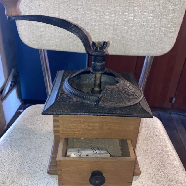 Coffee Grinder Mill - Drawer Dovetailed Wood Cast Iron