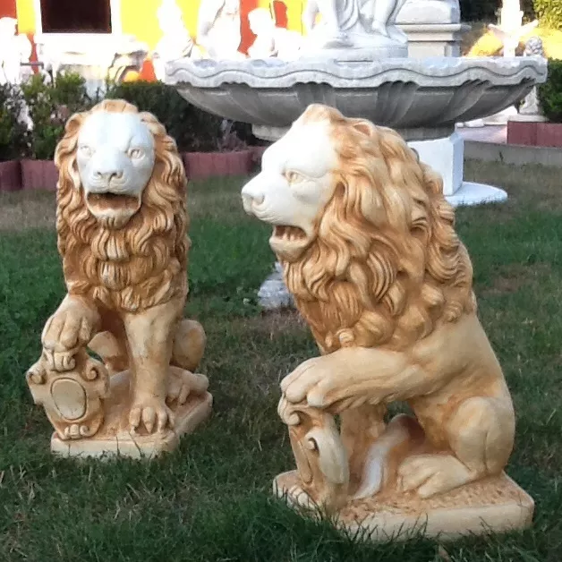 Gartenfiguren Löwenpaar Steinguss H.70 cm Statuen Steinfiguren Torwächter