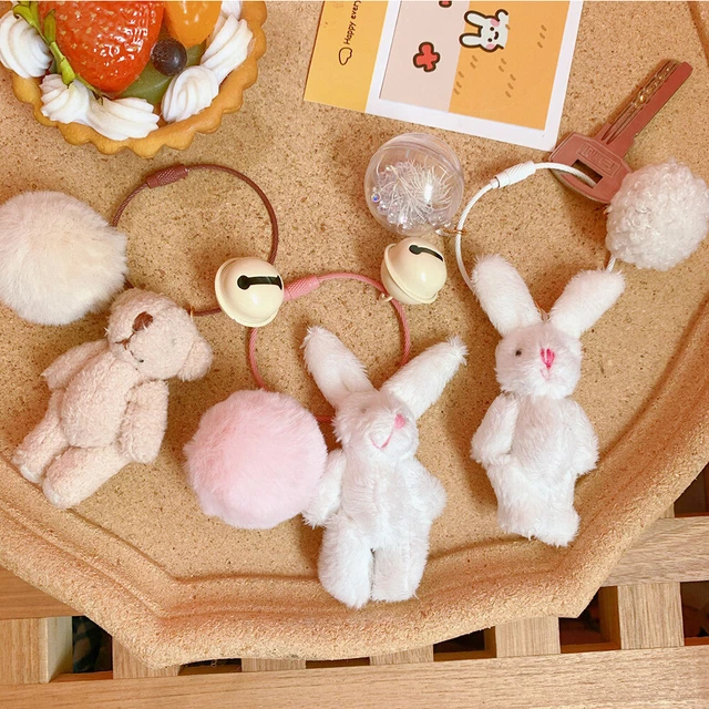 Lovely Bear Rabbit Plush Doll Keychain Bell Key Chains Key Ring Bag Accessories
