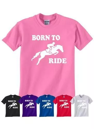 T-Shirt Born To Ride Pferd Reiten Pony Jungen Mädchen Kinder Geschenk Alter 1-13