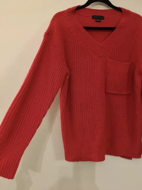 Sanctuary Womens Sweater Size L Red Cable Knit Pocket Long Sleeve Winter Holiday