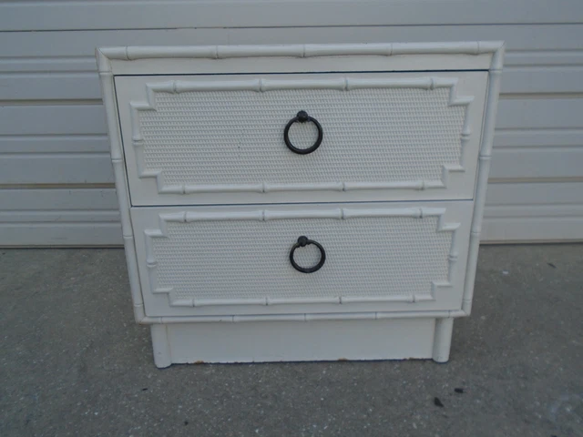 Fretwork Faux Bamboo Nightstand Omega or Drexel Hollywood Regency Greek Key Boho