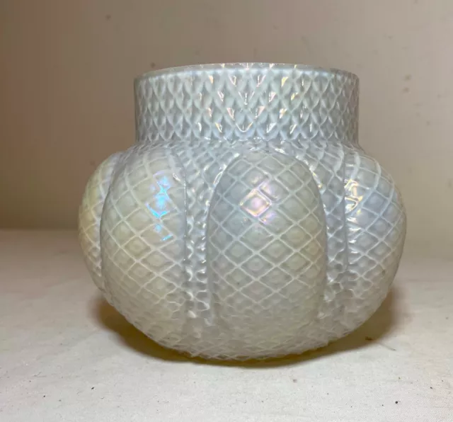 antique hand blown kralik Bohemian studio pressed white iridescent glass vase