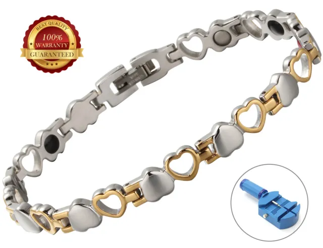 Ladies Stainless Steel Magnetic Bracelet Heart Bangle Arthritis Relief Germanium