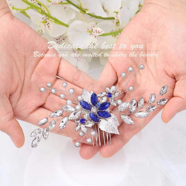 Wedding Hair Comb Blue Rhinestone Bridal Hair Accessories For Bride And