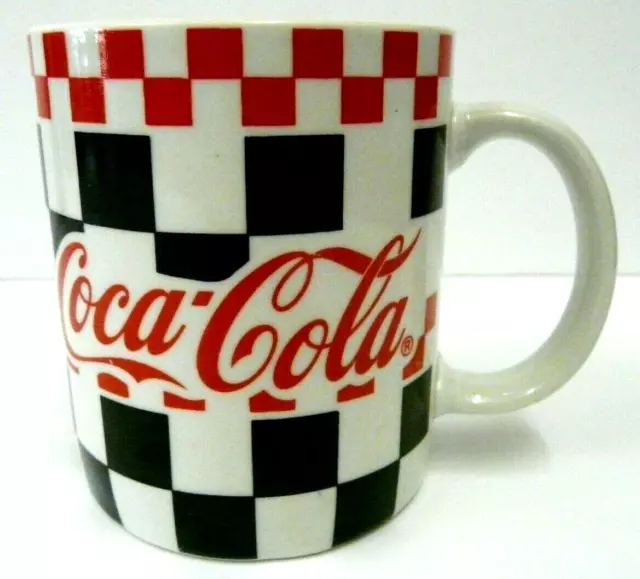 Vintage 1996 Coca-Cola Coke Coffee Mug Cup By Gibson Checkered Red White Black