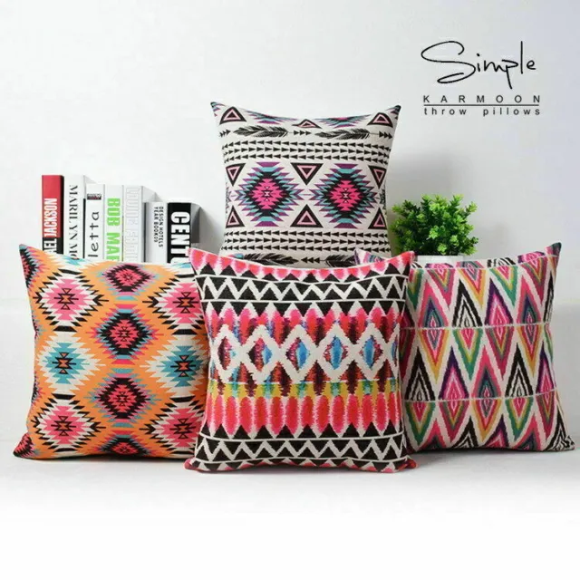 Aztec Bohemia Geometric Abstract Cotton Linen Pillow Case Cushion Cover 18"x18"