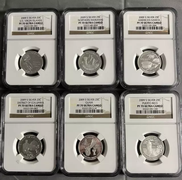 2009 S  25c SILVER NGC PF70 ULTRA CAMEO  6 COIN TERRITORIES & DC QUARTER SET