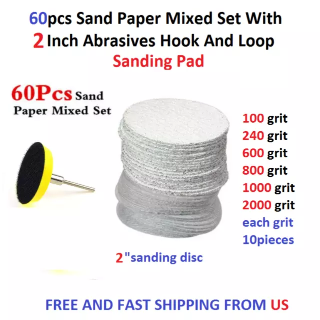 60pcs Sand Paper Mixed Set With 2 Inch Abrasives Hook And Loop Sanding Pad