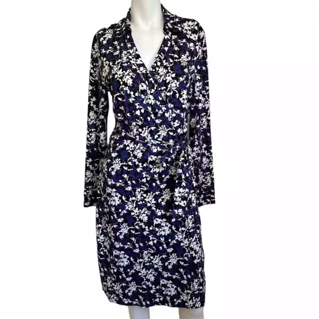 Diane Von Furstenberg New Jeanne Two Black White Purple Floral Wrap Dress sz 12