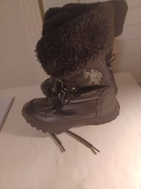 U S Polo Assn Black Faux Suede Boots with Faux Fur Girls Youth Size 13 m