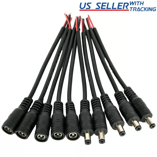 5pair 12V 5.5x2.1mm Male + Female DC Power Socket Jack Connector Cable Plug Wire