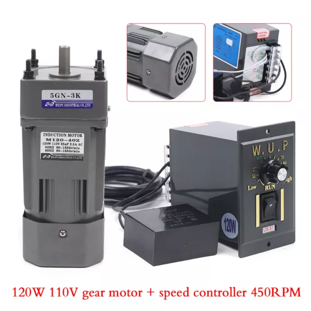 AC Gear Motor Electric Motor Variable Speed Controller 1:3 0-450RPM AC 110V 120W