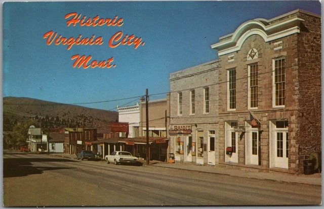Virginia City, Montana Postcard Masonic Lodge / Street View c1960s Chrome Unused