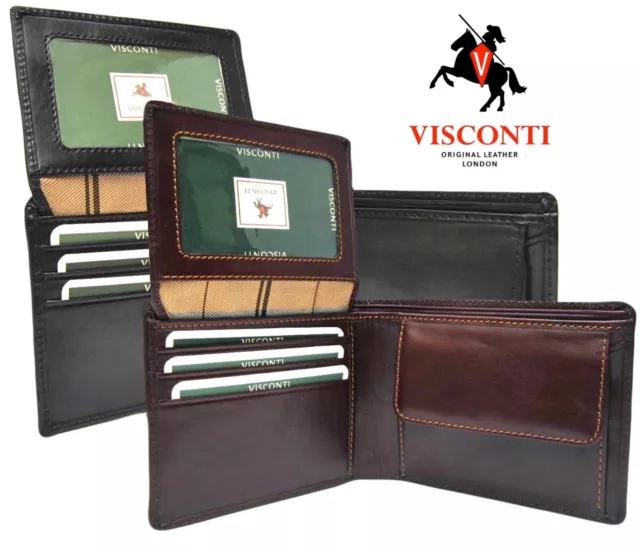 Mens Leather Wallet RFID Trifold Black or Brown Quality Visconti New in Box MZ4