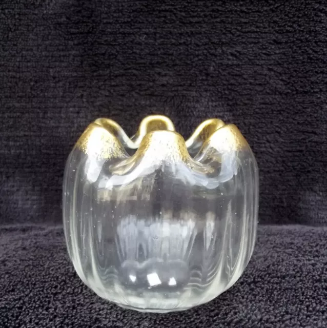 Miniature Daum ancien petit vase pour bouquet de violette en cristal et doré N-1