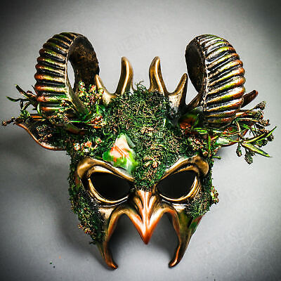 Halloween Demon Forest Devil Satan with Horns Masquerade Party Mask - Black Gold