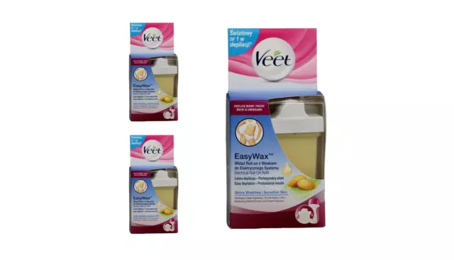 3 x Veet EasyWax Bikini & Achseln Nachfül.für Roll-on Wachspatrone Haarentferner