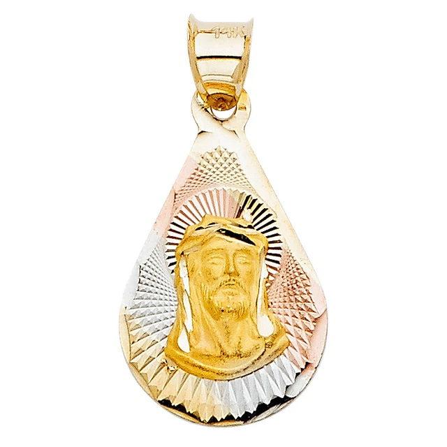 14K Tri Color Gold Religious Jesus Stamp Pendant