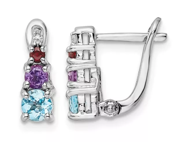 4/5 Carat (ctw) Blue Topaz, Garnet, Amethyst Earrings Sterling S