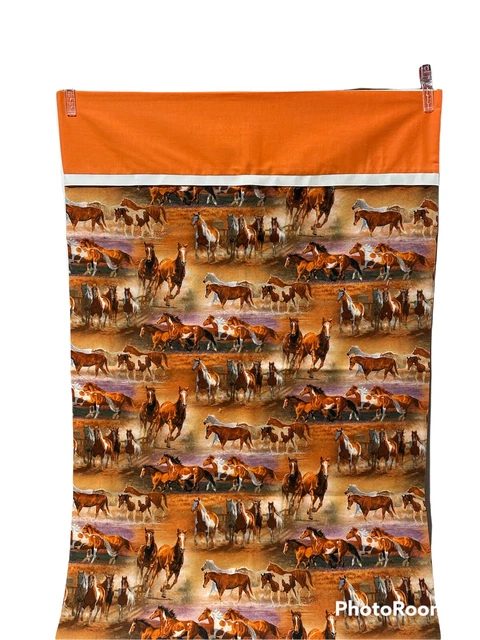 Horses Paints Western Equestrian  orange pillow case cotton handmade NWOT