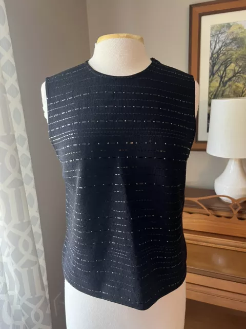 ST JOHN Embellished Knit Sleeveless Tank Top, Black, Paillettes, Size 10, MINT