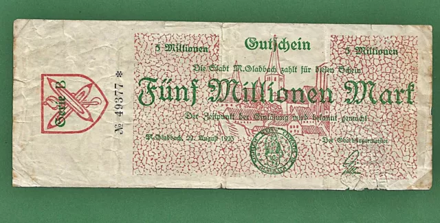 06 254 Notgeld Mönchen Gladbach 5 Millionen Mark, 22. August 1923, Nordrhein-Wes