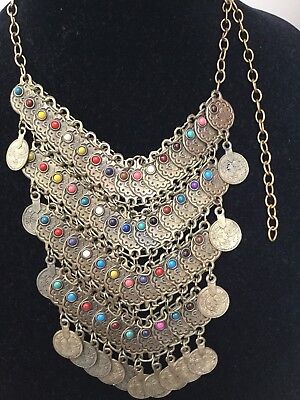 Gorgeous Egyptian Bedouin(Tribal style)Brass Bright Colors Coins Kirdan Necklace