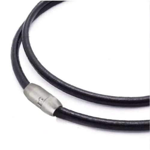 Mens genuine leather thong cord necklace stainless steel magnetic brushed clasp