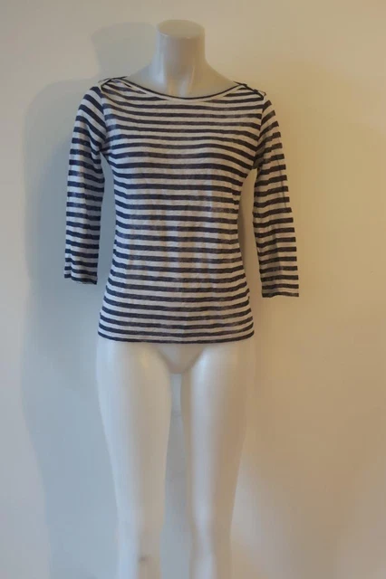 Womens Majestic Paris Blue, White Striped 3/4 Sleeve Top 2/M *