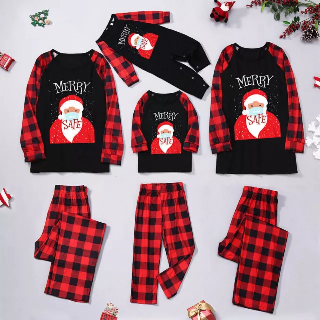 Merry Christmas Santa Plaid Pyjamas Set Family Matching Kid Adult Xmas Sleepwear